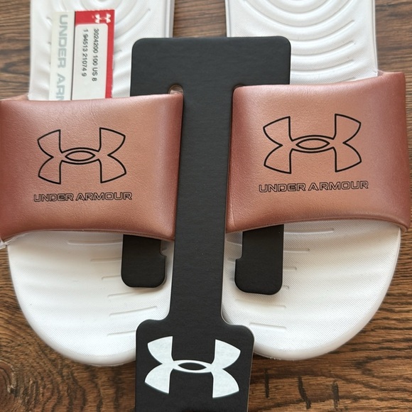 Women UA Under Armour UA W ANSA LE
Slide Sandals. Size 8. Rose Gold/Pink White. - Picture 3 of 9